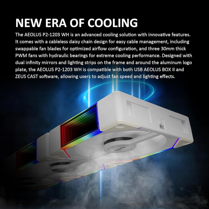GAMDIAS AEOLUS P2-1203 120mm ARGB PWM Fan (3 Pack, no Hub), Include Reverse Fan Blade x3 & Controller, ARGB Sync, Easy Installation & Cabless Daisy-Chain Design, Silent Operation, Up to 2400RPM, White - Image 2